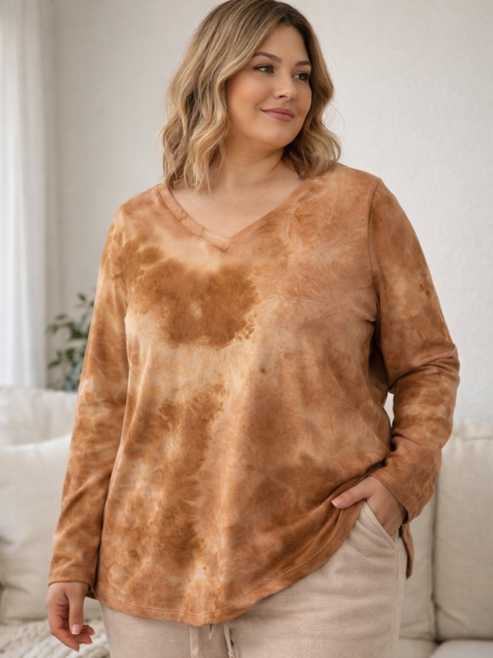LOGO Lounge Clotilde Tie Dye V Neck Tunic 1X Boho Hippie Earthy Artsy Lagenlook